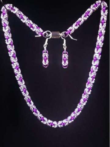 Violet Byzantine Weave Necklace and Earrings