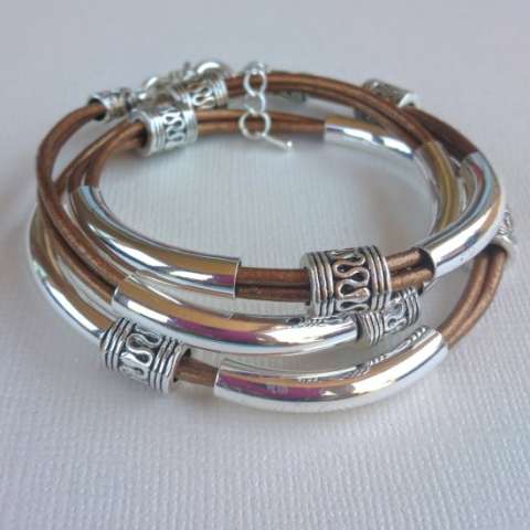 Silver Plated and Boho Leather Bracelet