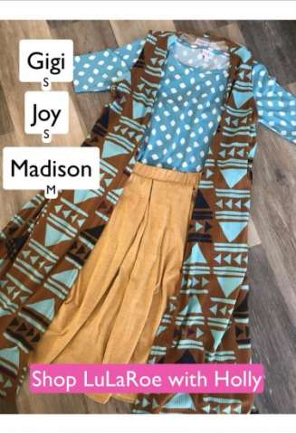 Lularoe S Joy Vest, S Gigi Top, M Madison Skirt