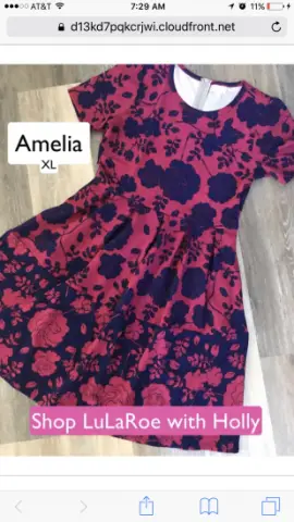Lularoe XL Amelia Dress With Hidden Front Side Pockets and Exposed Zipper on the Back