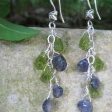 Dangle Earrings of Sterling Silver, Peridot and Iolite