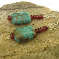 Garnet, Turquoise and Sterling Silver Earrings