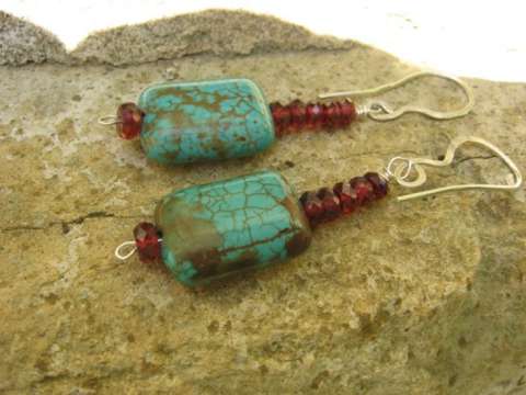 Garnet, Turquoise and Sterling Silver Earrings