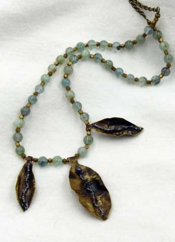 Forged Bronze Leaf & Aquamarine Necklace