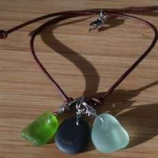 Leather Bracelet With Green and Blue, Black Pebble