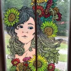 Stained Glass Sunflower Girl Window