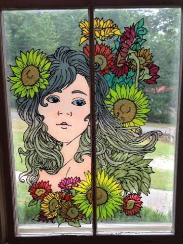 Stained Glass Sunflower Girl Window