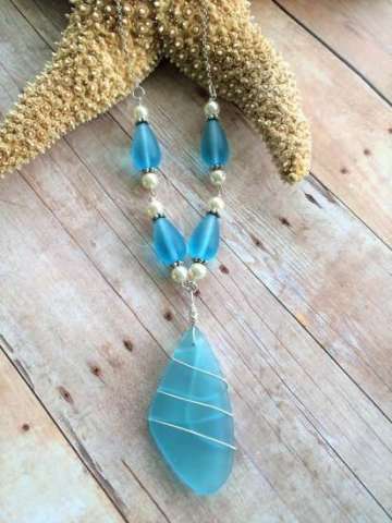 Aqua Sea Glass Necklace