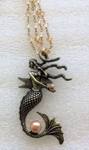 Mermaid Pendant on Beaded Chain