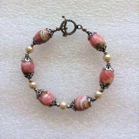 Rhodochrosite & Sterling Silver Bracelet