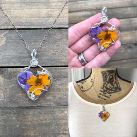 Handmade Real Flowers in Resin Wrapped in Sterling Silver