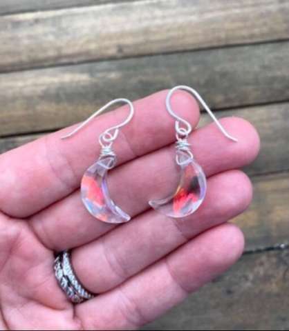 Handmade Wire Design Earrings-Mystic Quartz Crescents