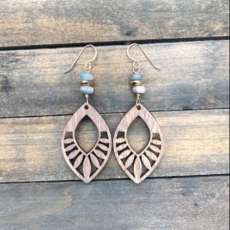 Handmade Boho Style Long Earrings-Wood, Labradorite and Amazonite Beads