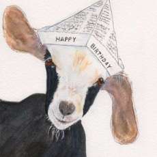 Birthday Goat in Newspaper Hat Card