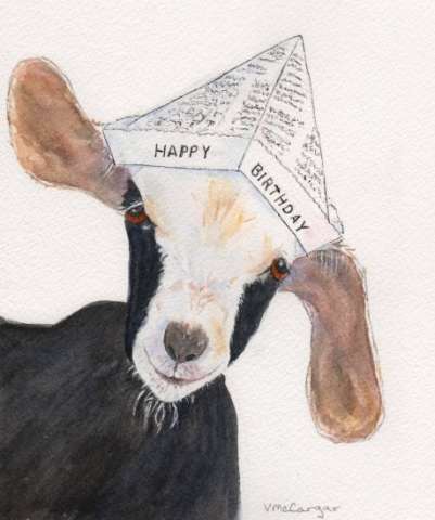 Birthday Goat in Newspaper Hat Card