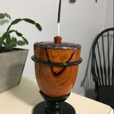 Cocbolo Lided Vessel With Porcupine Quil