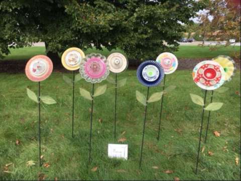 Flowers Made From Colorful Glassware.