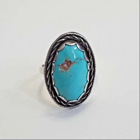 Handcut Turquoise in Hand Forged Sterling Silver Ring