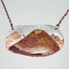 Handcut Jasper in Hand Forged Silver and Copper Necklace