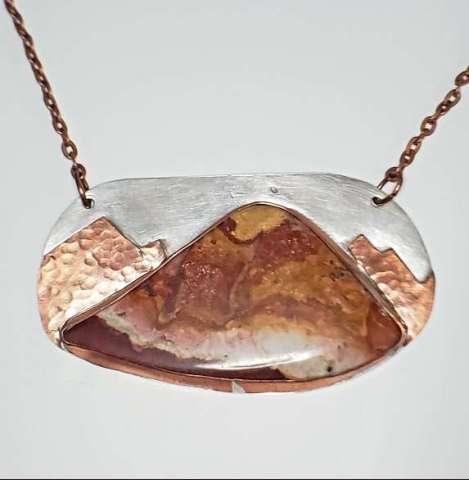 Handcut Jasper in Hand Forged Silver and Copper Necklace
