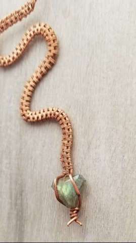 Handcut Labradorite in Wire Wrapped Copper Necklace