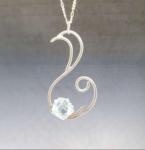 Handcut Aquamarine in Hand Fabricated Sterling Silver Swan