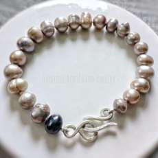 Handmade Freshwater Pearl Bracelet, Knotted in Silk With Sterling Forged Clasp