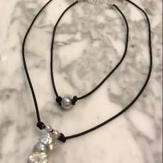 Baroque Pearl and Freshwater Pearl Leather Necklaces