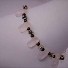 Clear Quartz, Sterling Silver and Wood Anklet