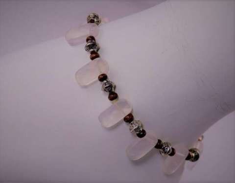 Clear Quartz, Sterling Silver and Wood Anklet