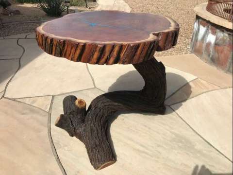 Mesquite End Table With Turquoise