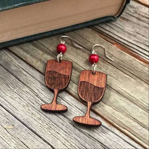 Wine Glasses Wood Earrings