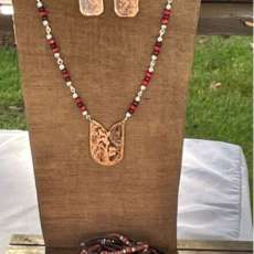 Etched Copper Pendant and Earrings