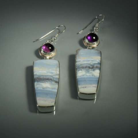 Arizona Opal Earrings Set in Sterling Silver With Amethyst
