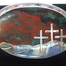 Hand Carved Belt Buckle With Sonora Sunset Cabochon