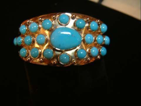 Hand Created 14 K Yellow Gold and Turquoise Bracelet