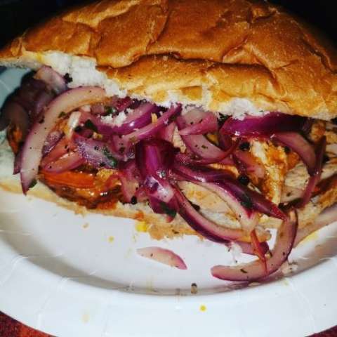 Roasted Pork With Pickled Onions,With Fresh Bun.