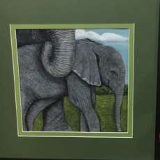 Leather Carving of Mom and Baby Elephants