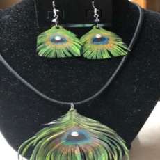 Peacock Leather Necklace and Earrings