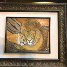 Leathercarving Picture of Lion and a Cub
