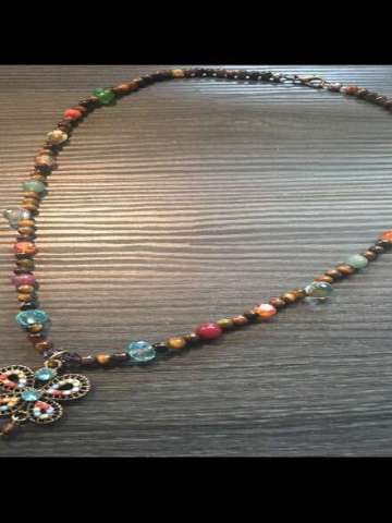 Beautiful Multi-Colored Beaded Necklace With Colorful Butterly Pendant