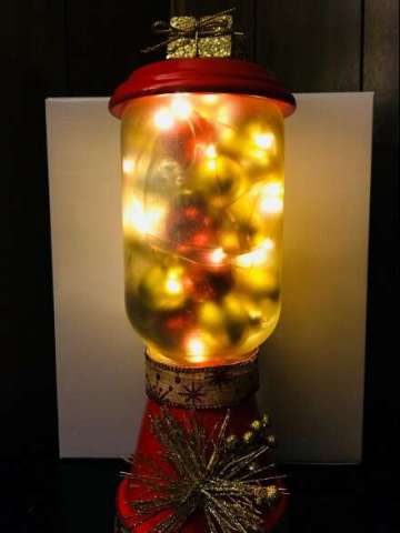 Lighted Christmas Terra Cotta/Glass Decor