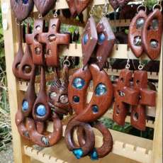 Wood With Glass Inlay Earrings