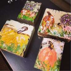 Fall Pumpkins & Mums on Wood