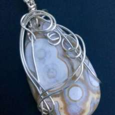 Fine Silver Wrapped and Woven Ocean Jasper Pendant