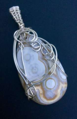 Fine Silver Wrapped and Woven Ocean Jasper Pendant