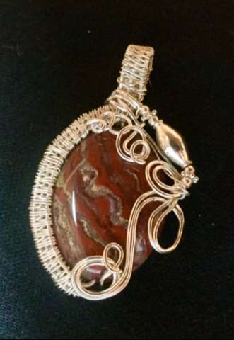 Ocean Jasper Pendant Hand Wrapped and Woven in Fine Silver