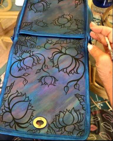 Painting on Coach Bag by Sue Sweeney