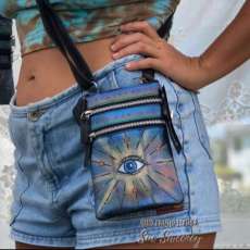 “I Got My Eye on You!” Painted Leather Phone Bag by Sue Sweeney