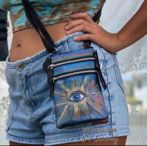 “I Got My Eye on You!” Painted Leather Phone Bag by Sue Sweeney